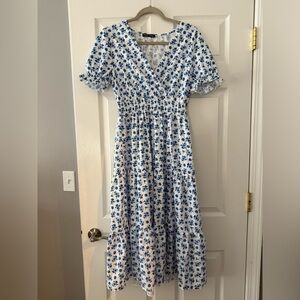 Floral Blue and White Dress